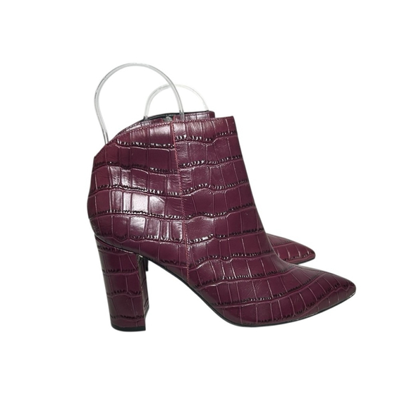Marc Fisher Unno Embossed Croc Leather Plum Pointed Toe Ankle Boots Size 7.5 - Picture 6 of 10